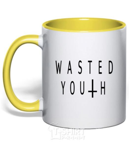 Mug with a colored handle Wasted yellow фото