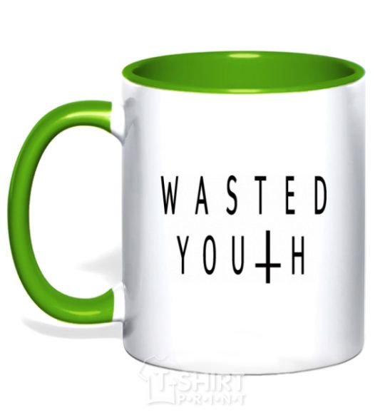 Mug with a colored handle Wasted kelly-green фото