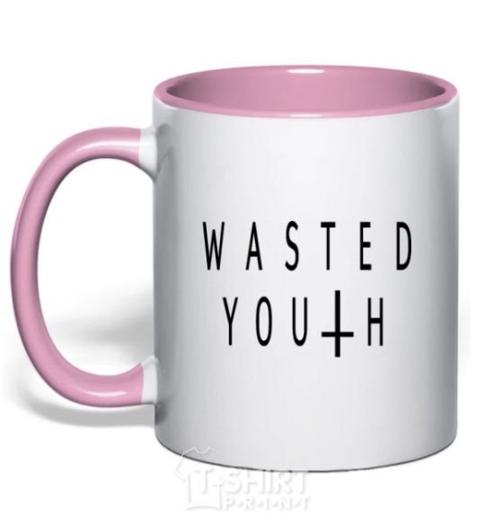 Mug with a colored handle Wasted light-pink фото