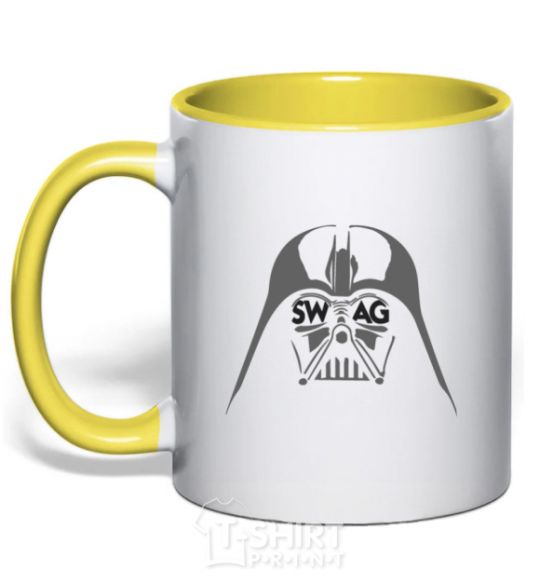 Mug with a colored handle DARK SIDE SWAG yellow фото