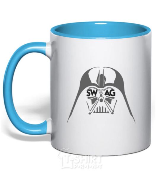 Mug with a colored handle DARK SIDE SWAG sky-blue фото
