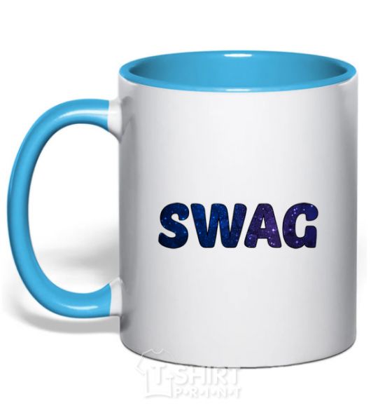 Mug with a colored handle Swag galaxy sky-blue фото