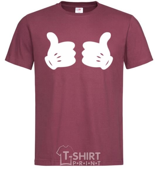 Men's T-Shirt Mickey hands thumbs up burgundy фото