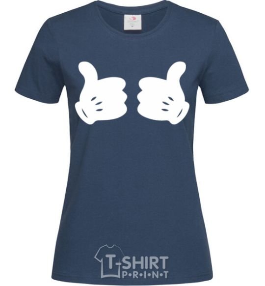 Women's T-shirt Mickey hands thumbs up navy-blue фото