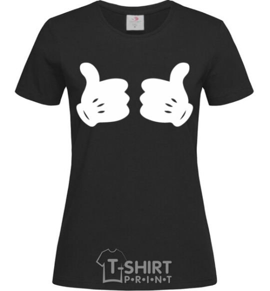 Women's T-shirt Mickey hands thumbs up black фото