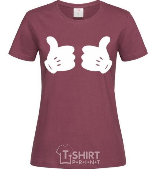 Women's T-shirt Mickey hands thumbs up burgundy фото