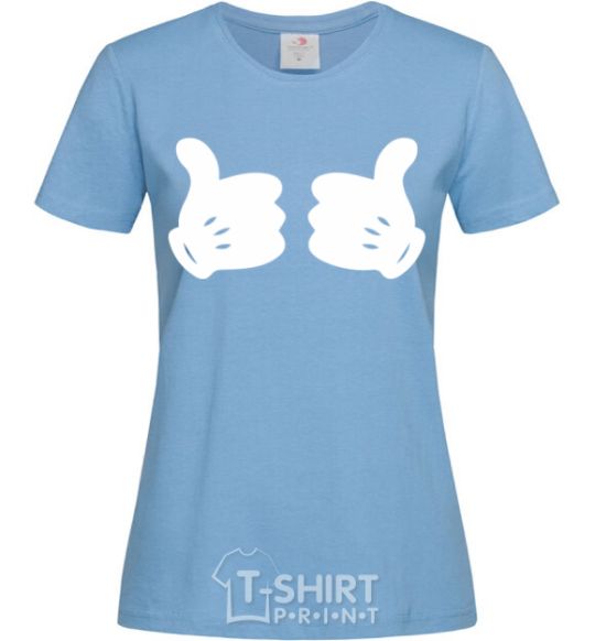 Women's T-shirt Mickey hands thumbs up sky-blue фото