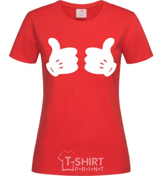 Women's T-shirt Mickey hands thumbs up red фото