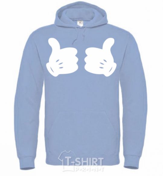Men`s hoodie Mickey hands thumbs up sky-blue фото