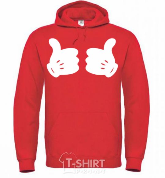 Men`s hoodie Mickey hands thumbs up bright-red фото