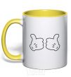 Mug with a colored handle Mickey hands thumbs up yellow фото