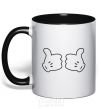 Mug with a colored handle Mickey hands thumbs up black фото