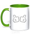 Mug with a colored handle Mickey hands thumbs up kelly-green фото