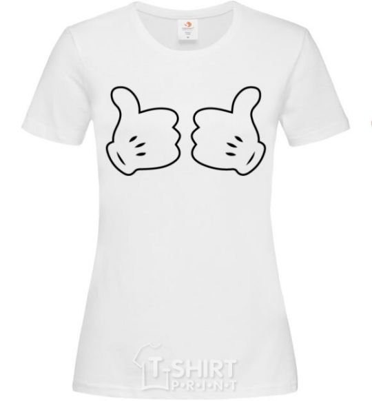 Women's T-shirt Mickey hands thumbs up White фото
