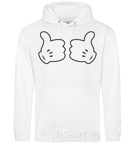 Men`s hoodie Mickey hands thumbs up White фото