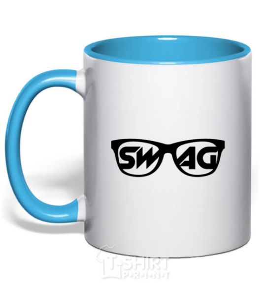 Mug with a colored handle Swag glasses sky-blue фото