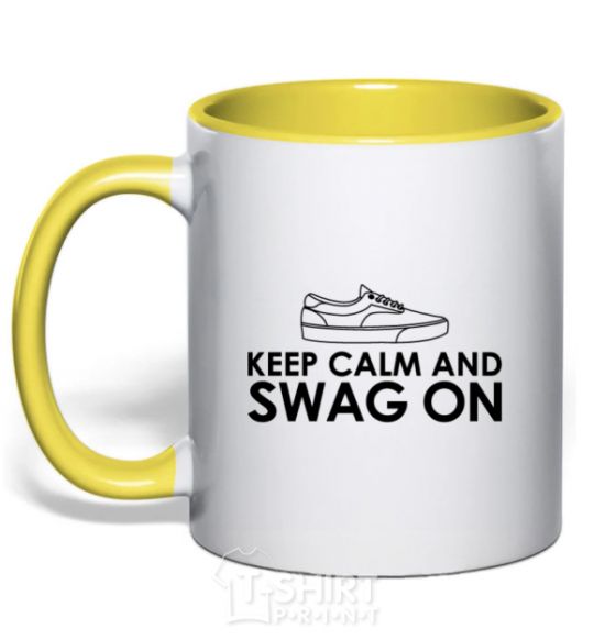 Чашка с цветной ручкой Keep calm and swag on Солнечно желтый фото
