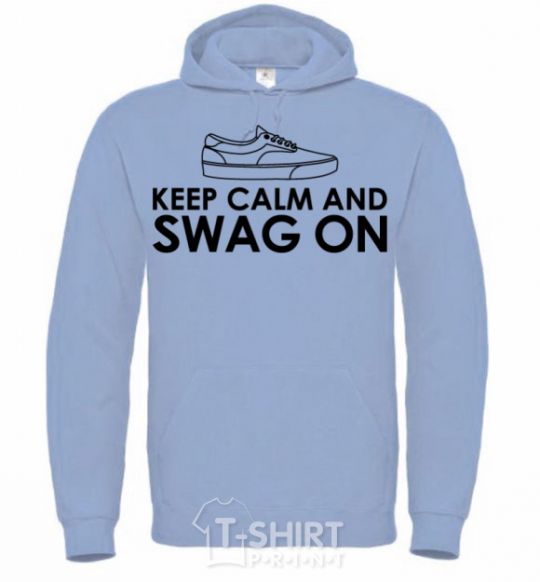 Men`s hoodie Keep calm and swag on sky-blue фото