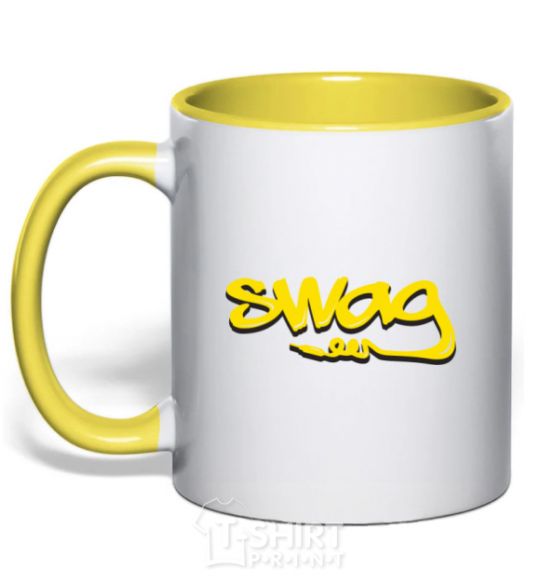 Mug with a colored handle Swag music yellow фото