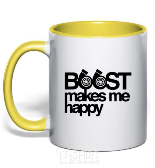 Mug with a colored handle Boost happy yellow фото