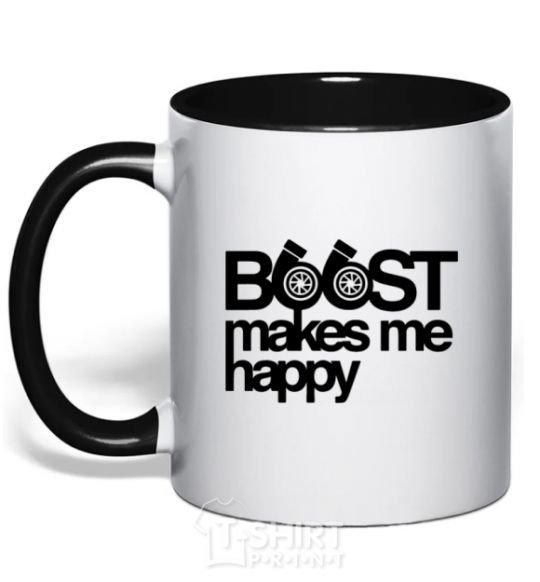 Mug with a colored handle Boost happy black фото