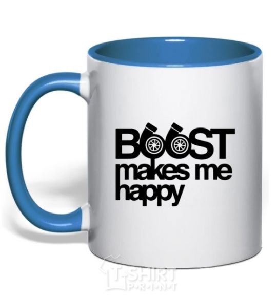 Mug with a colored handle Boost happy royal-blue фото