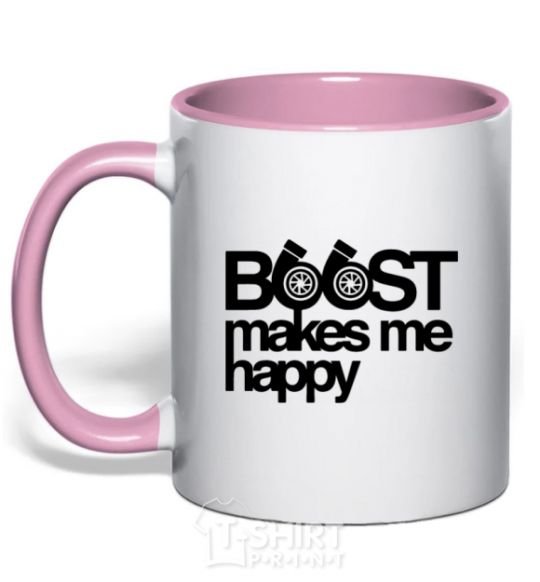 Mug with a colored handle Boost happy light-pink фото