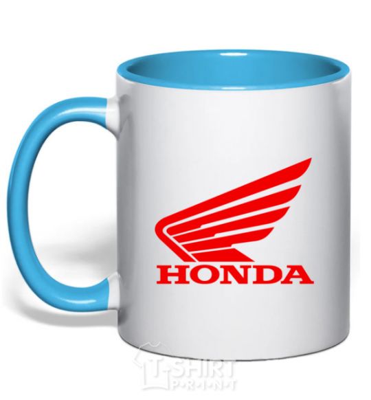 Mug with a colored handle honda_bike sky-blue фото