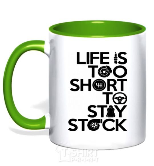 Mug with a colored handle Life is too short to stay stack kelly-green фото