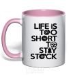 Mug with a colored handle Life is too short to stay stack light-pink фото