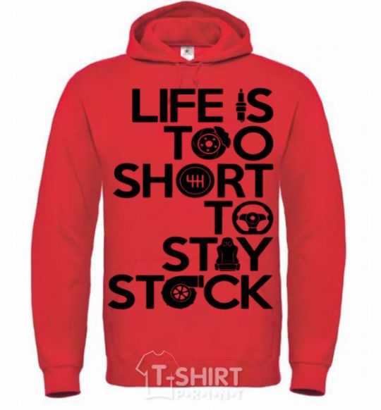 Men`s hoodie Life is too short to stay stack bright-red фото