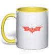 Mug with a colored handle Batman logo of words yellow фото