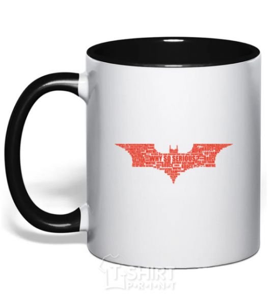 Mug with a colored handle Batman logo of words black фото