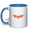 Mug with a colored handle Batman logo of words royal-blue фото