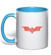 Mug with a colored handle Batman logo of words sky-blue фото