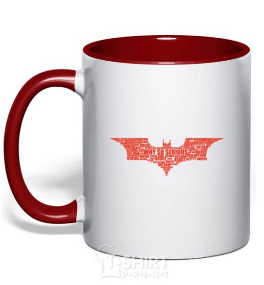 Mug with a colored handle Batman logo of words red фото