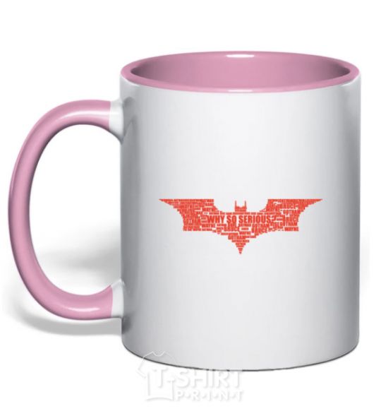 Mug with a colored handle Batman logo of words light-pink фото