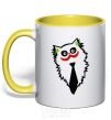 Mug with a colored handle Cat Joker yellow фото