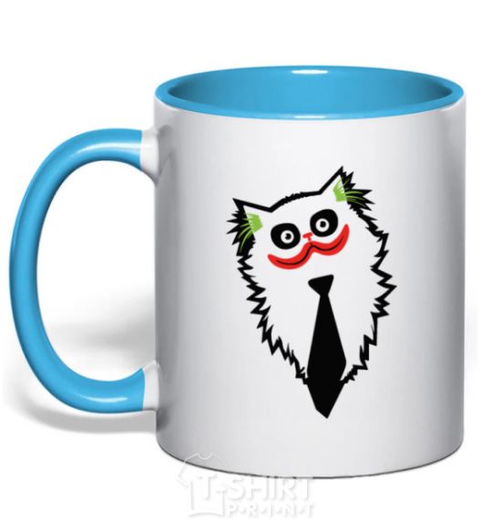 Mug with a colored handle Cat Joker sky-blue фото