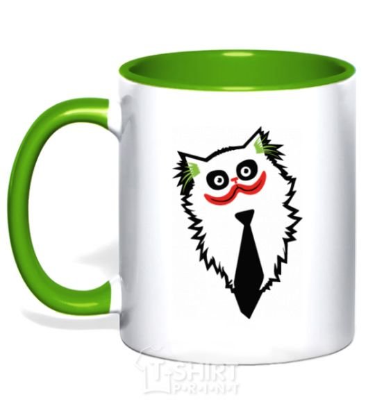 Mug with a colored handle Cat Joker kelly-green фото