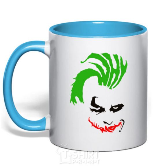 Mug with a colored handle JOKER serios sky-blue фото