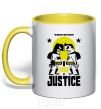 Mug with a colored handle Batman vs. Superman yellow фото