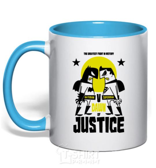 Mug with a colored handle Batman vs. Superman sky-blue фото