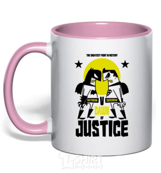 Mug with a colored handle Batman vs. Superman light-pink фото