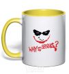 Mug with a colored handle Why so serios joker yellow фото