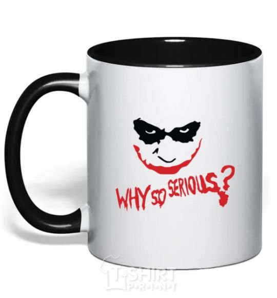 Mug with a colored handle Why so serios joker black фото