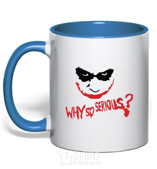 Mug with a colored handle Why so serios joker royal-blue фото