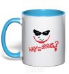 Mug with a colored handle Why so serios joker sky-blue фото