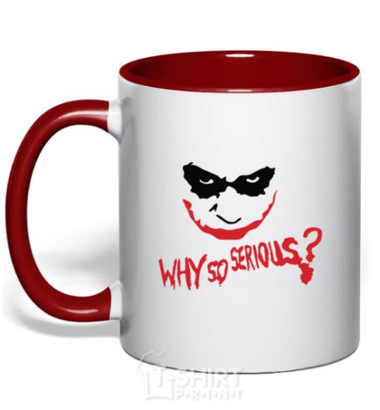 Mug with a colored handle Why so serios joker red фото