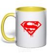 Mug with a colored handle Superman logo yellow фото